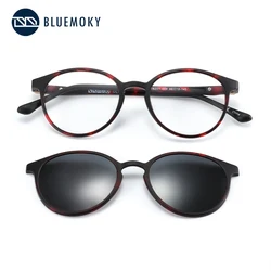 BLUEMOKY Magnetic Clip On Sunglasses For Women Men Polarized UV400 Sunglasses Optical Myopia Glasses Frame 2 in 1 Shade Eyewear