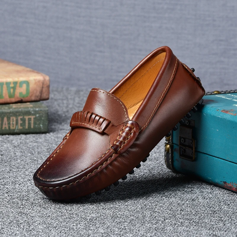 New Boys Loafers High Quality Cowhide British Style Genuine Leather Children Moccasins Fashion Performance Shoes Kids Flats