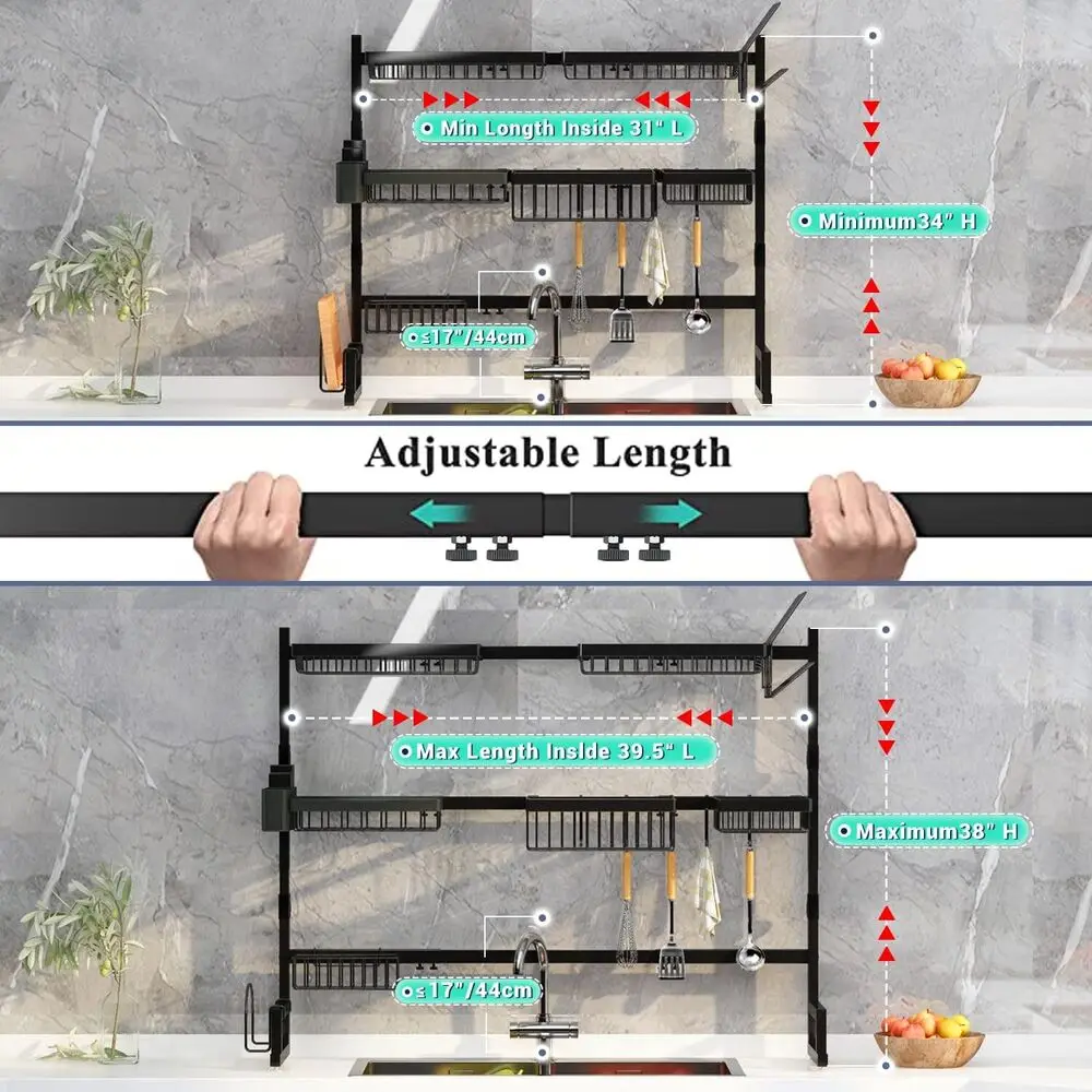 Over The Sink Dish Drying Rack (Expandable Height and Length)