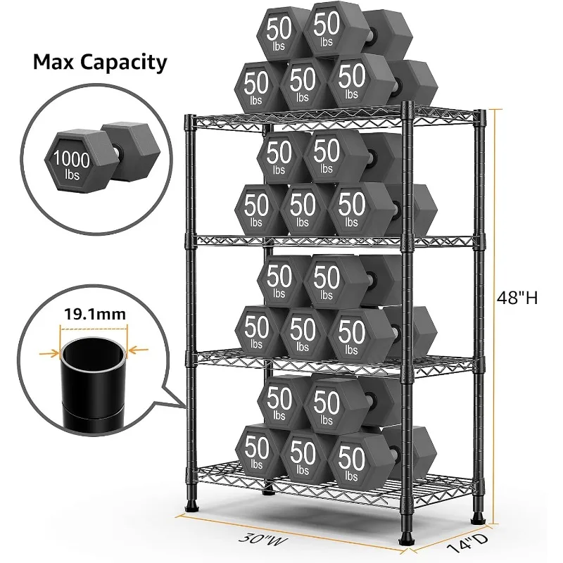 1000 lbs Storage Shelving Steel Heavy Duty 4-Tier Utility Shelving Unit Steel Organizer Wire Rack for Home,Kitchen,Office