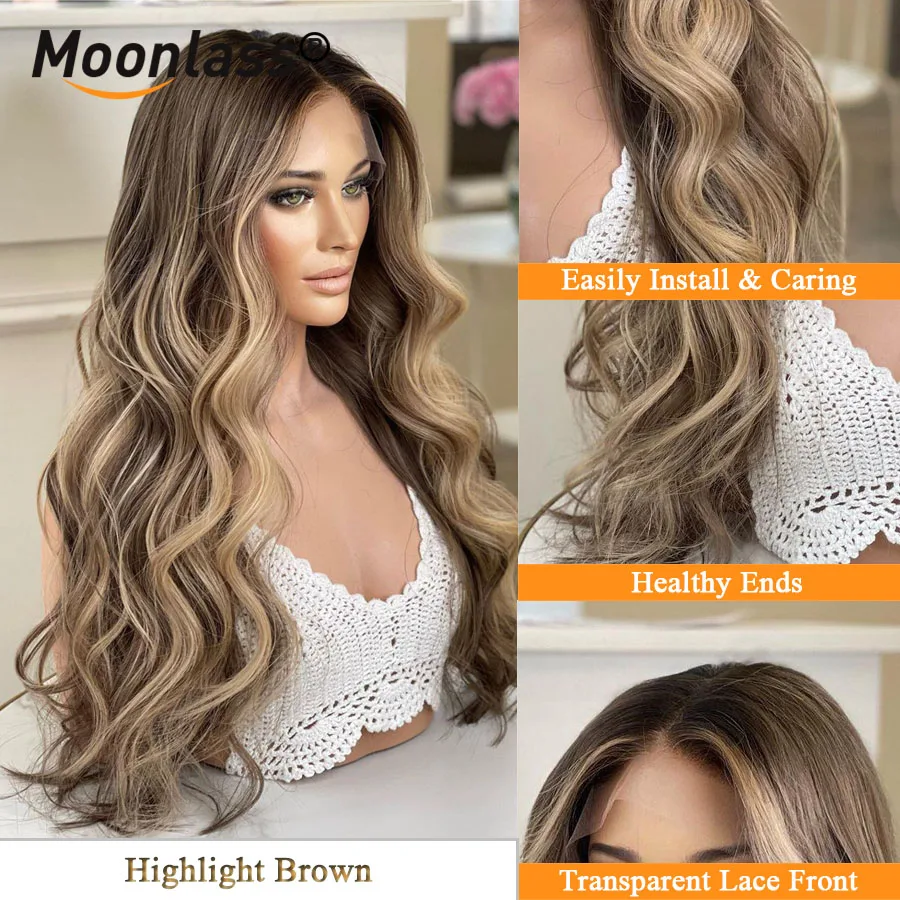 Ash Blonde Body Wave Wigs Human Hair Glueless 150 Density Remy Preplucked Highlight Brown Human Hair Wig 13x6 Lace Frontal Wigs