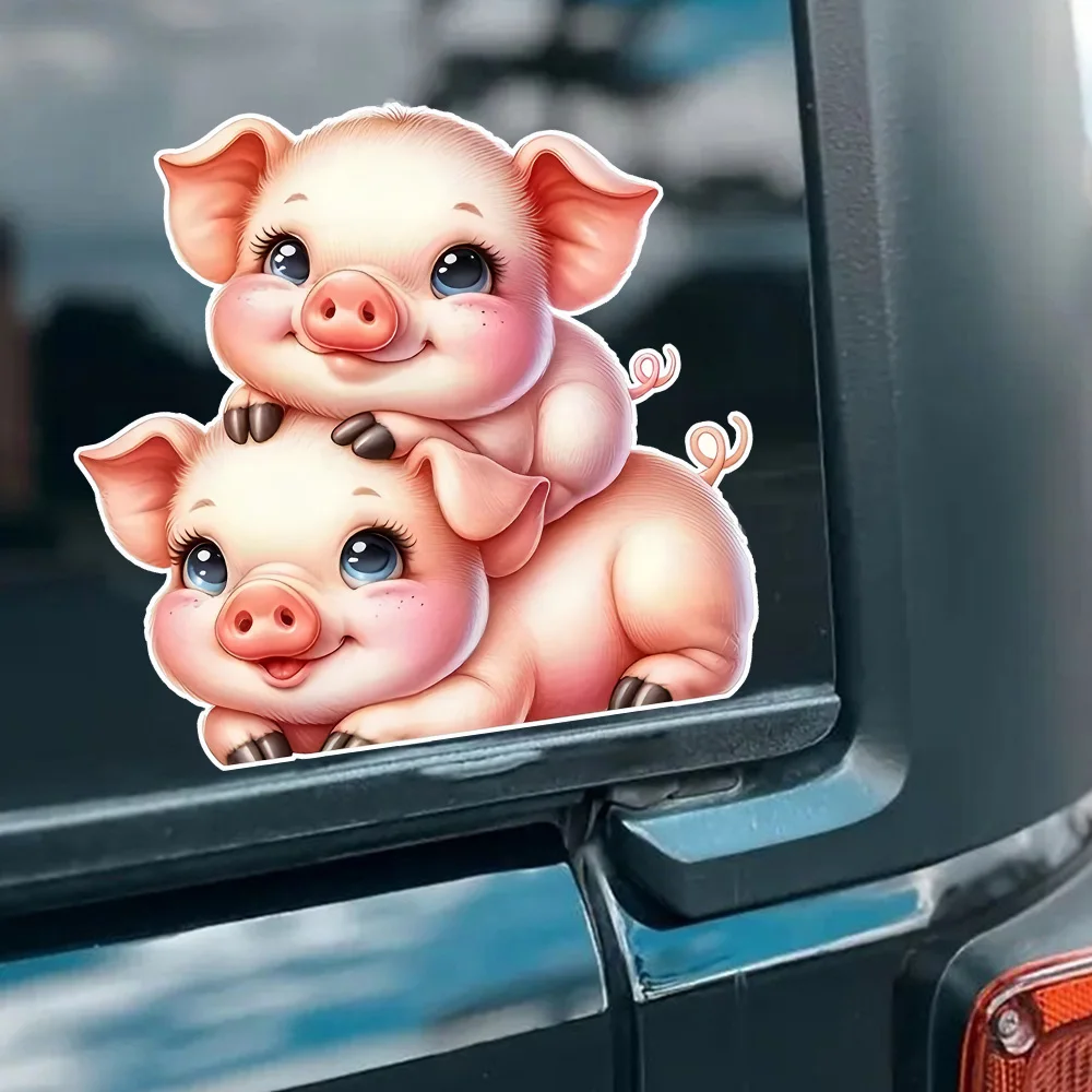 

12x11.5cm Adorable Cartoon Pig Sticker for Cars, Laptops and Walls - Durable PVC Sticker for Motorcycles and Trucks