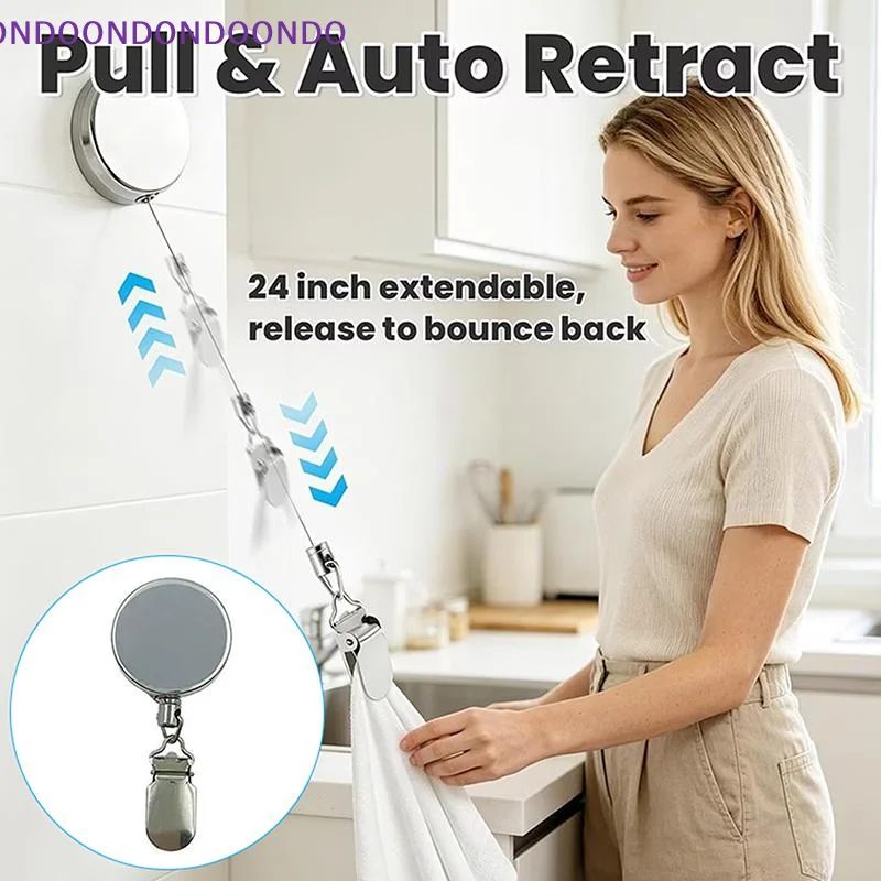 

1/2/4pcs Retractable Towel Rack Automatic Rebound No Drilling Self-Adhesive Wall-Mounted Hand Towel Holder With Strong Clips