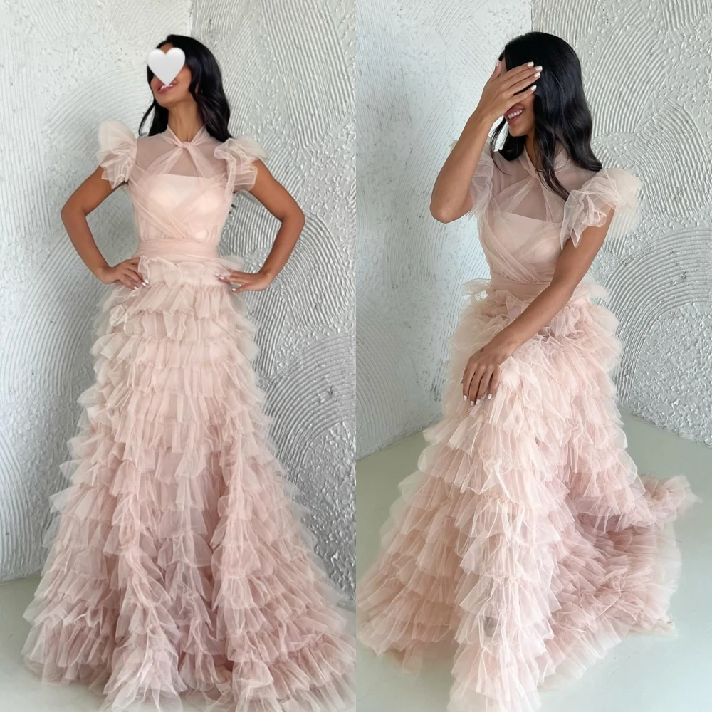 Customized Fashion Sizes Available High Collar A-line Quinceanera Dresses Layered Net/Tulle Evening Saudi Arabia