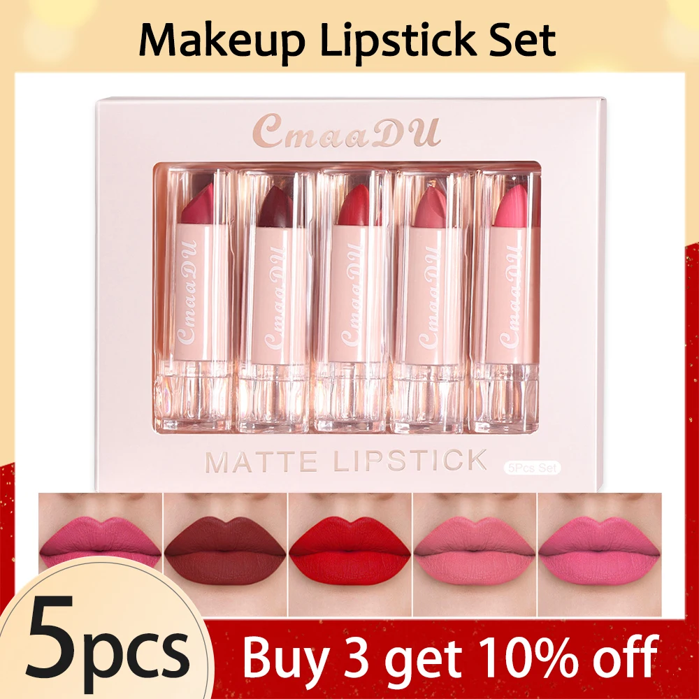 5 teile/schachtel Make-Up Lippenstift Set 24 Stunden Wasserdicht Matte Endlich Keine Verblassen Lip Tönung Feuchtigkeit Sexy Rote Lippen Machen-up für Frauen Schönheit