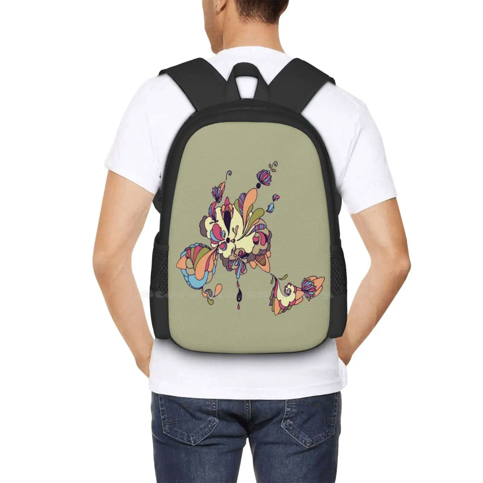 Drifting Backpack For Student School Laptop Travel Bag Blooming Blooms Blowing Breeze Drifting Drip Growth Linen Mauve