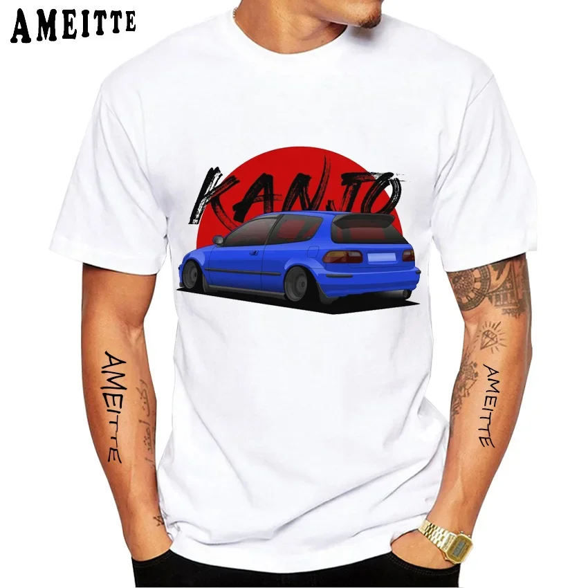 New Summer Men Short Sleeve KANJO Civic EG Type R Power JDM Hatch White Classic T-Shirt Racing Car Art Boy Casual Tops Tees