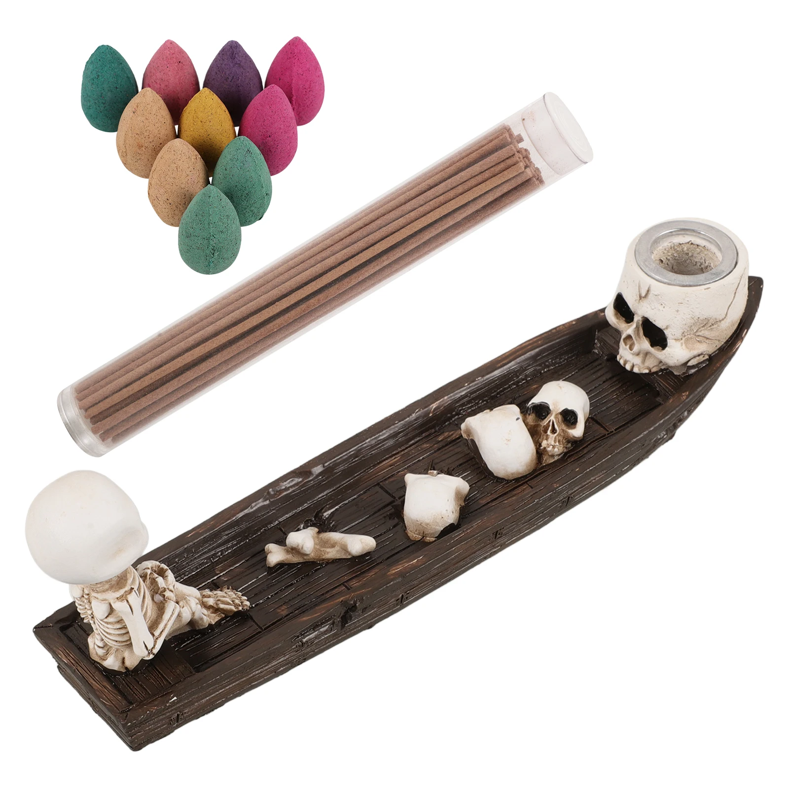 

Resin Skull Ship Incense Burner Craft Halloween Decoration Stick Holder Desktop Ornament Statue