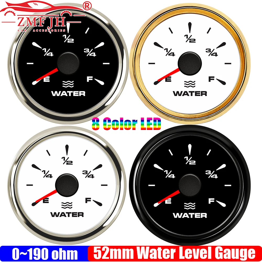 

ZMFJH Pointer 52MM Water Level Gauge 8Color Light 0-190ohm,0-180ohm,240-33ohm Water Tank Meter for Universal Auto Car Boat Yacht