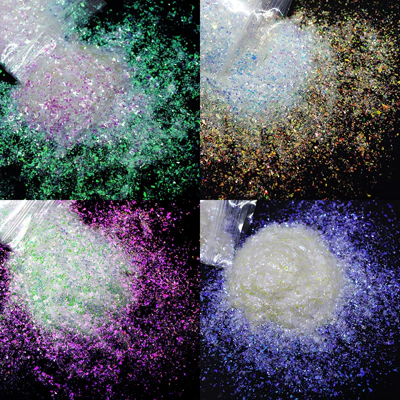 1-2MM Ultra-thin Aurora Irregular Nail Flakes Iridescent Holographic Flash-Slice 3D Polyester Nail Patch Glitters Sequins