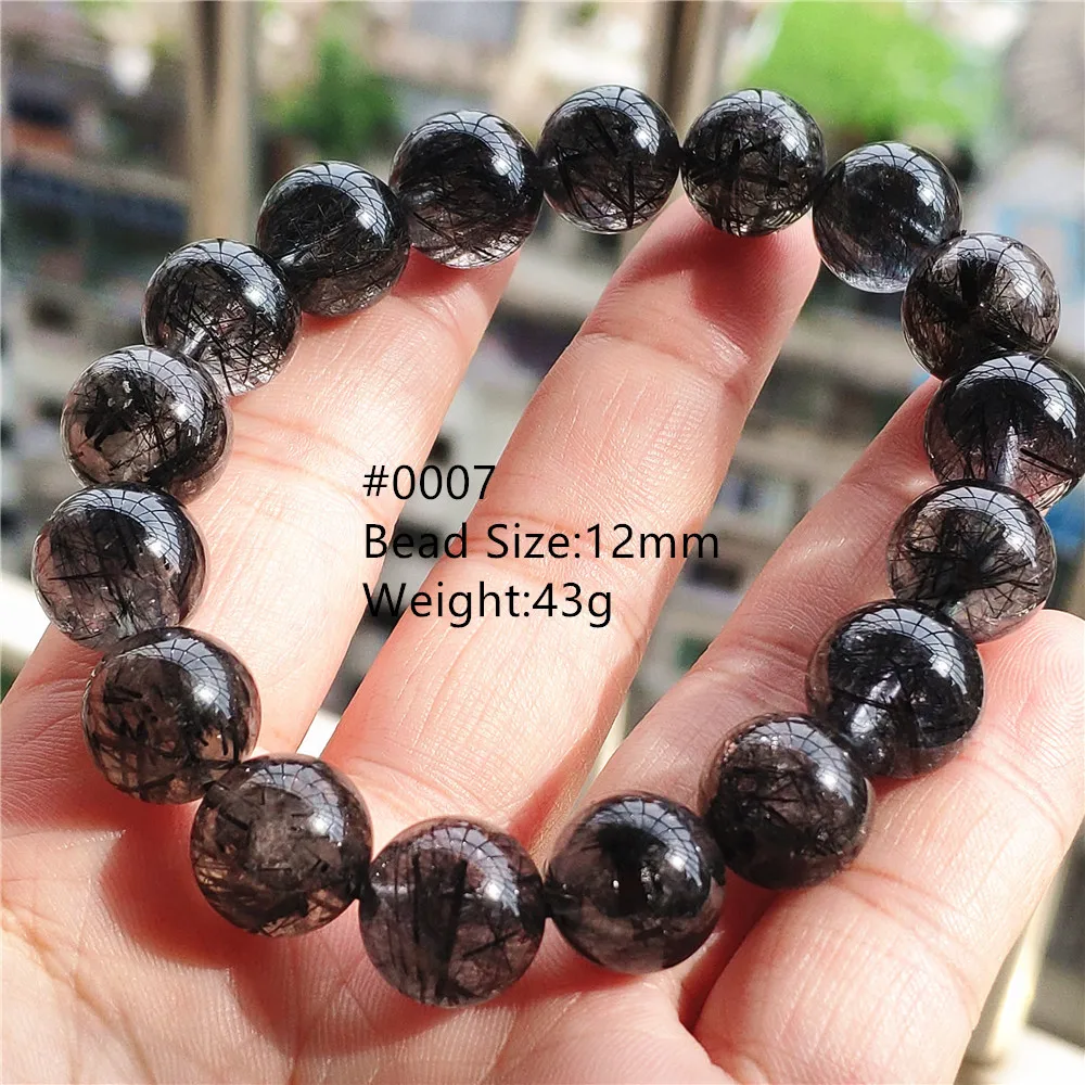 

12mm Natural Black Rutilated Quartz Clear Beads Bracelet For Women Men Clear Round Beads Wealthy Bangle AAAAAAA