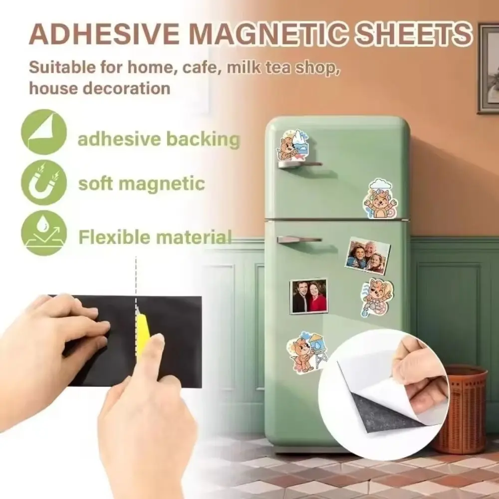 A4 Magnetic Mat Sheets Flexible Easy Peel Magnet Sheet Self-Adhesive Adhesive Magnetic Sheets Fridge Crafts Photo Picture Decor
