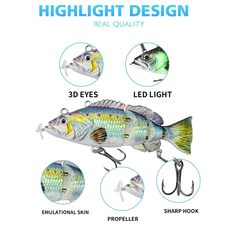 10cm NEW Small Robotic Swimming Lures Fishing Auto Electric Lure Bait Wobblers For Swimbait USB Rechargeable Flashing LED Light