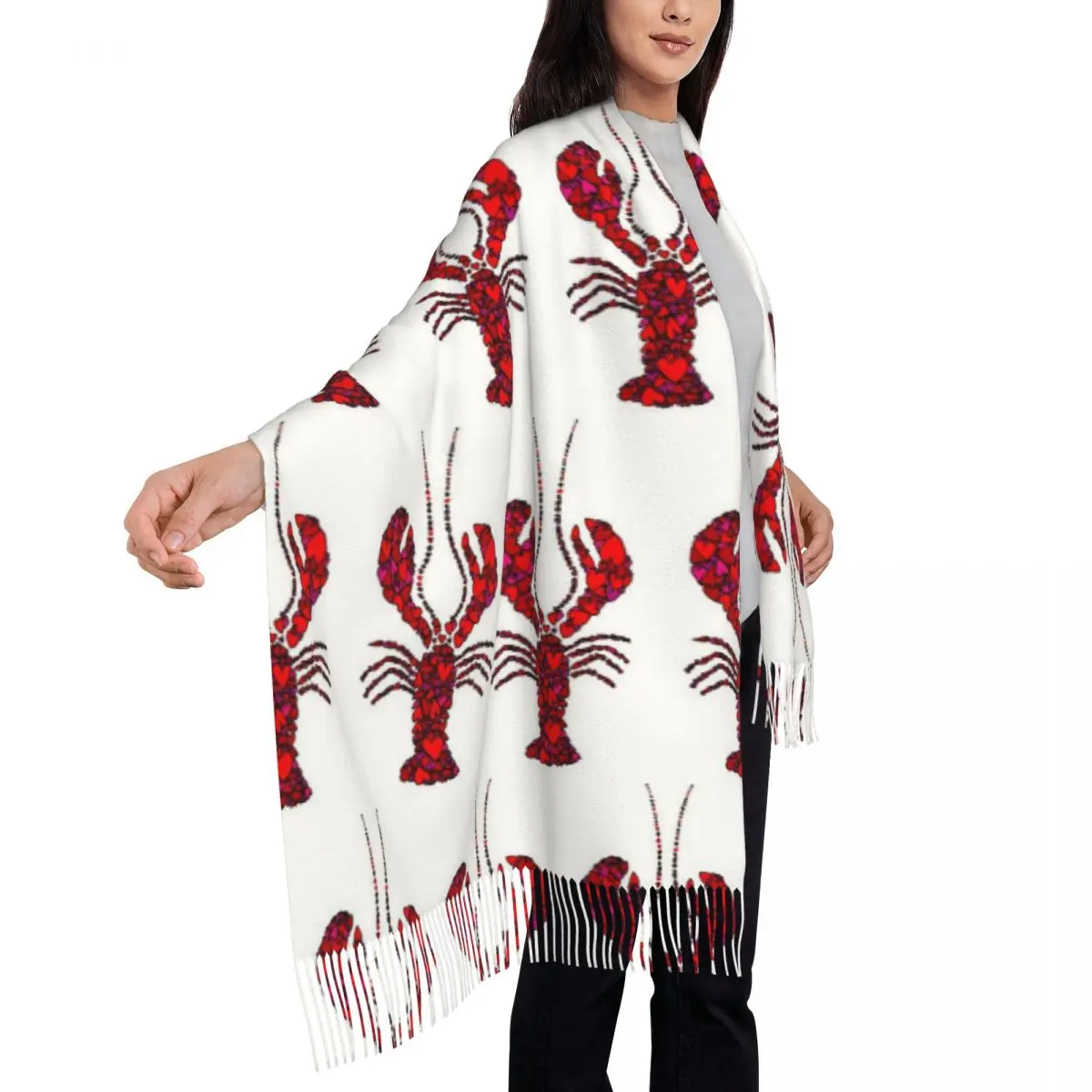 Акварельный красный шарф-лобстер, шарфы с кисточками для женщин, мягкие теплые шали и накидки, большая осенне-зимняя шаль