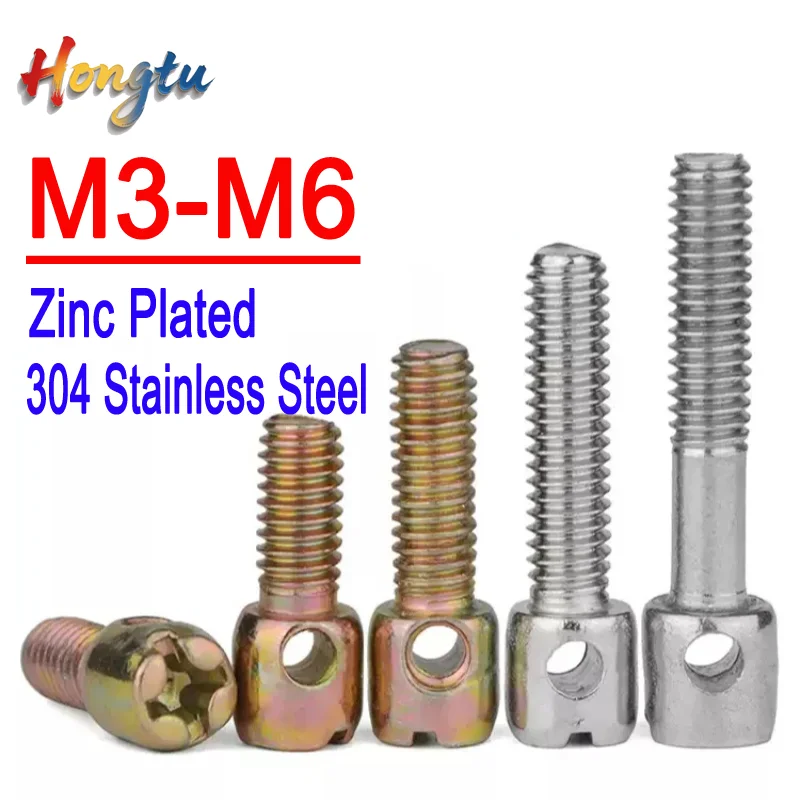 Hongtu M3-M6 Hole Head Steel Eye Screw 304 Stainless Steel Zinc Plated Lead Sealed Electric Meter Box Screw With Hole Cross Bolt