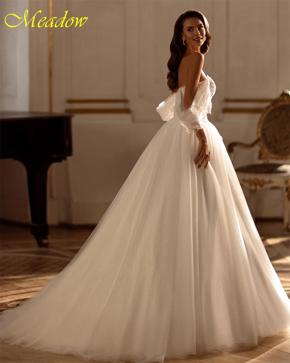 تخصيص مثير الأبيض الأورجانزا فستان الزفاف لينة الحبيب قبالة الكتف فستان زفاف بوهو ألف خط ذيل محكمة رداء دي mariée