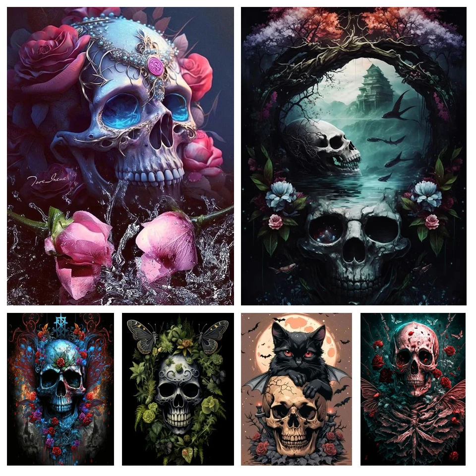 New 2024 DIY 5D Diamond Painting Skull Butterfly Rose Cat Full Round Square Diamond Embroidery Mosaic Cross Stitch Kits