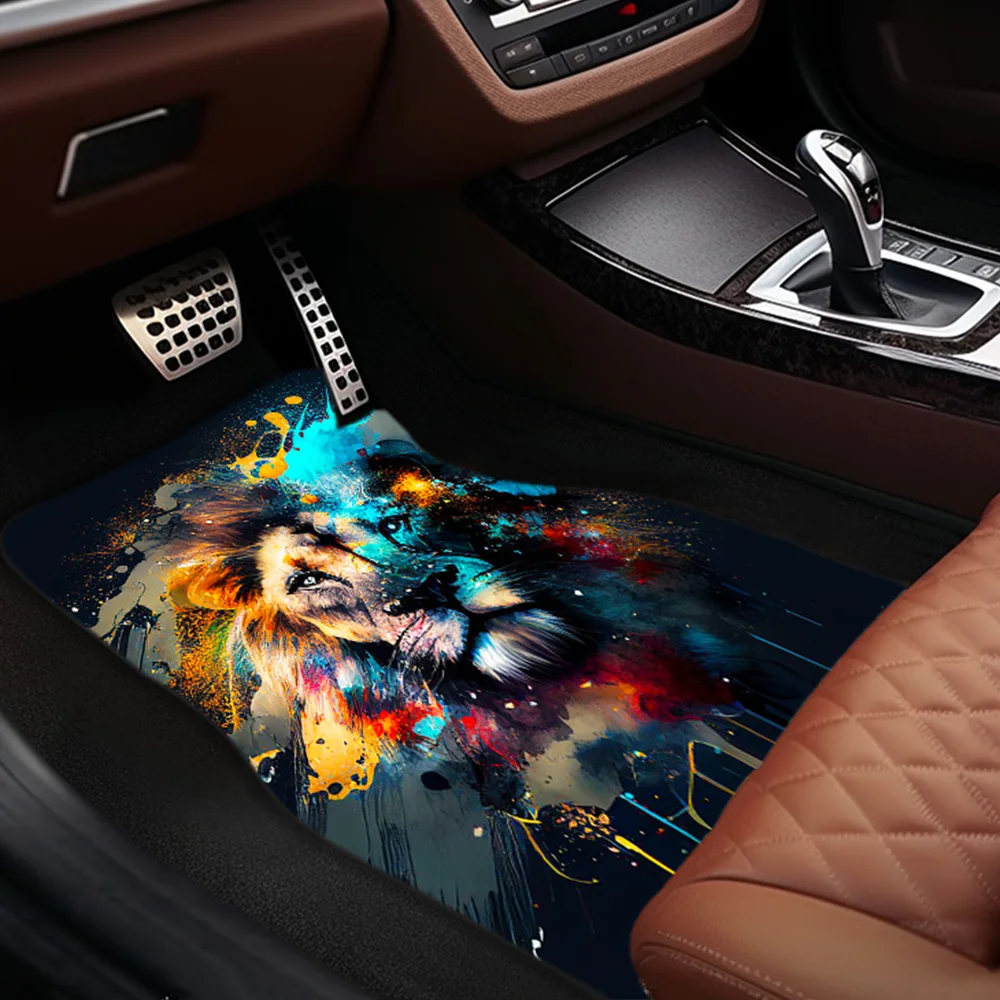 1pc/2pcs/4pcs Future Lions Pattern Fashion Art Car Mats, Universal For All Seasons, Comfortable And Durable, Suitable For Most C
