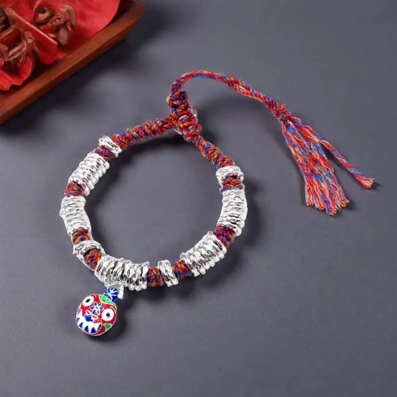 Chinese Style Lucky Wealth Swallowing Beast Silver Plated Bracelet 2026 New Adjustable Tassel Coiled String Blessing Fortune Att
