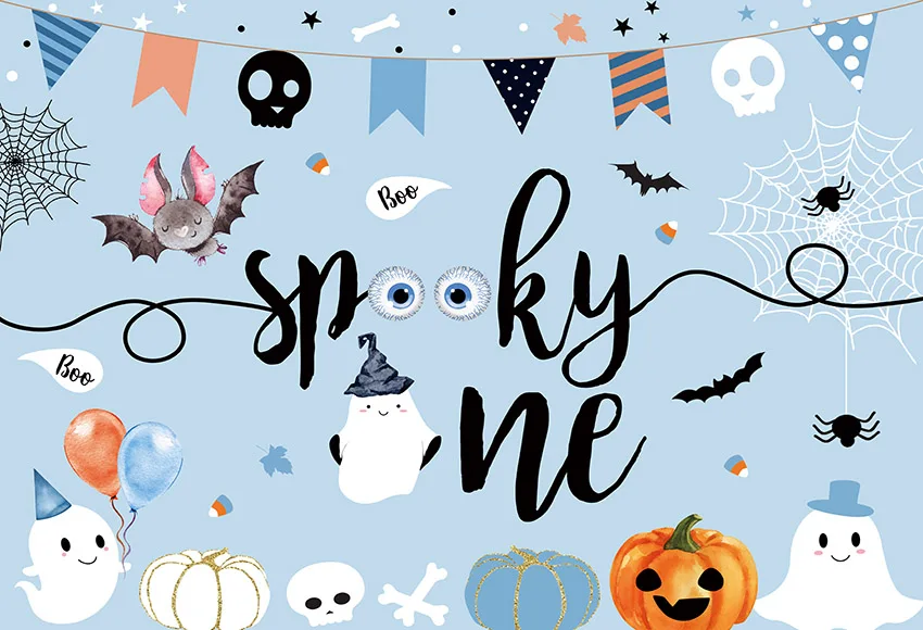 Happy Halloween Backdrop Photocall Spooky One Theme Photography Background Cartoon Skull Ghost Pumpkin Lantern Decoration Photos