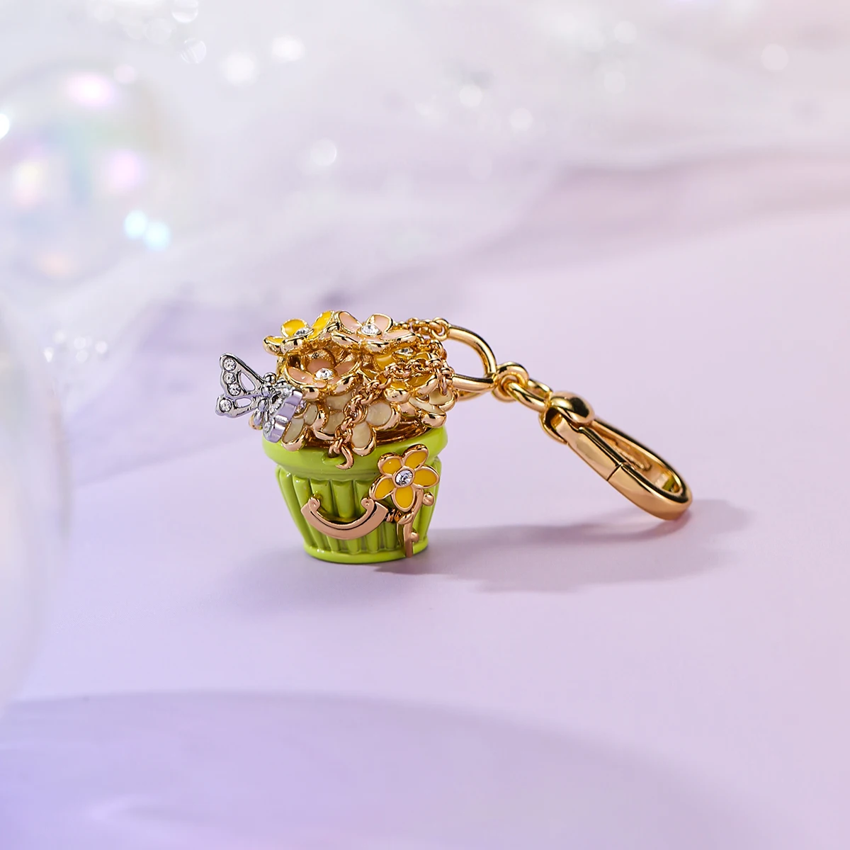 Fashion Butterfly Enamel Flower Basket Pendant Necklace for Women Elegant Party Jewelry  Keychain Pendant Halloween Gifts