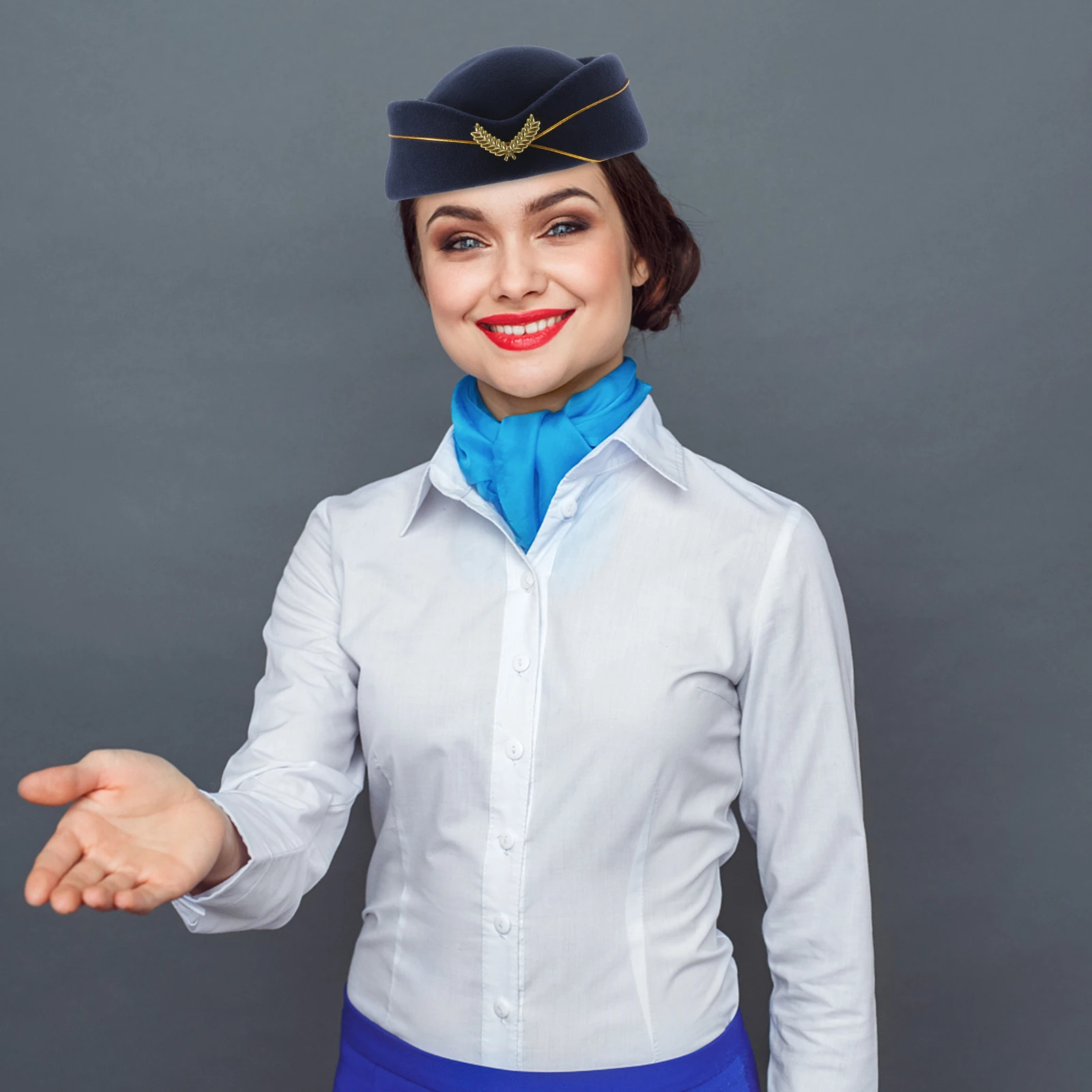 

Stewardess Hat Flight Attendant Decorative Caps Blue One Size Fits All Women Performance Party Accessories Cosplay Uniform