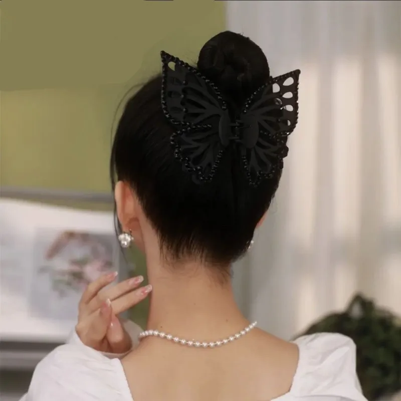 Neue Schmetterling große Haar Krallen Mode Haars pangen Acryl glänzende Doppels chicht Haarschmuck für Mädchen Klauen clip – Detail 1