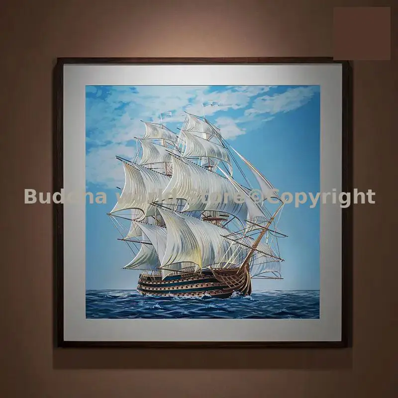 85cm large Company home wall high grade brass sculpture frame painting Sailboat art bring wealth GOOD LUCK TOP ART