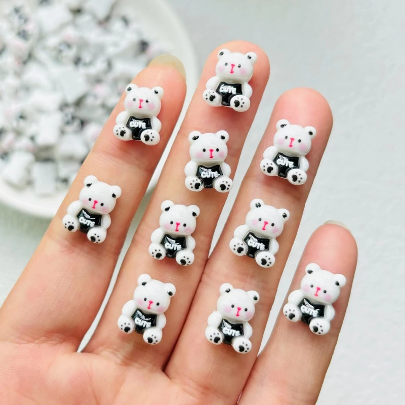 30 Pcs Cute Mini Cartoon Animal Little Bear Resin Figurine Crafts Cabochon Ornament Jewelry Manicure Hairpin Making Accessories