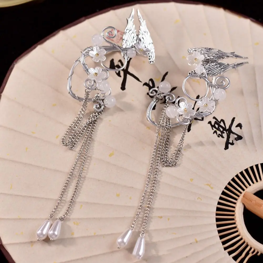 Left Ear Right Ear Alloy Elf Ear Clip Crystal Elf Ear Long Tassel Earrings Jewelry Accessories Charm Flower Ear Clips Carnival