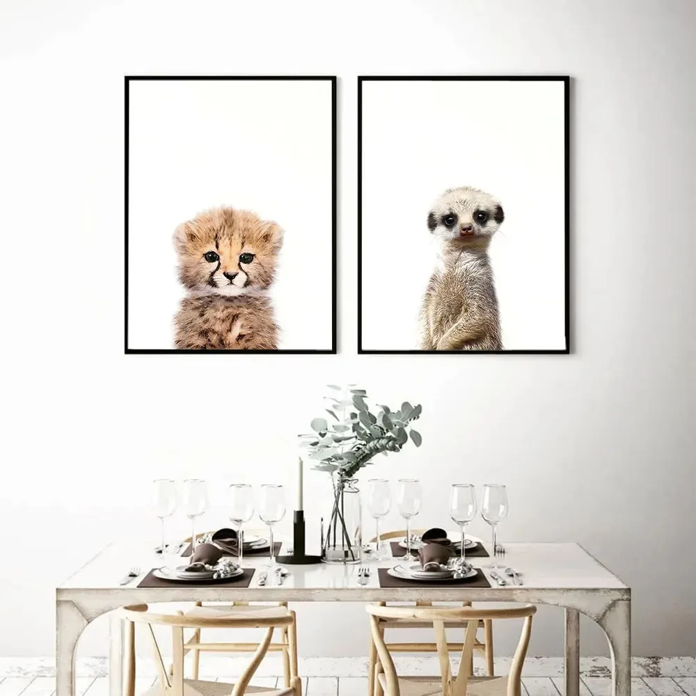 Póster nórdico de animales lindos para decoración del hogar, lienzo de bebé, guepardo, Meerkat, pintura moderna, impresión artística, imagen de pared para sala de estar, dormitorio de niños