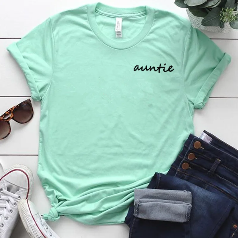 Auntie Shirt Gift For Aunt Simple letter pattern Funny Women Tshirt Fashion Casual Round Neck Female Shirt Short Sleeve Top Tees