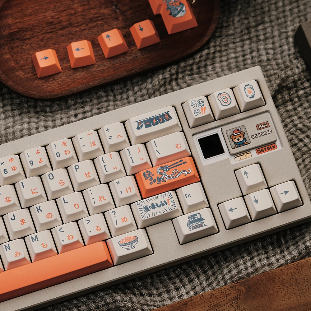 Retro Keycap Ramen Pbt Sublimation Mechanical Keyboard 163Keys Full Set Wooting Japanese English Bilingual Keycap White Keycap