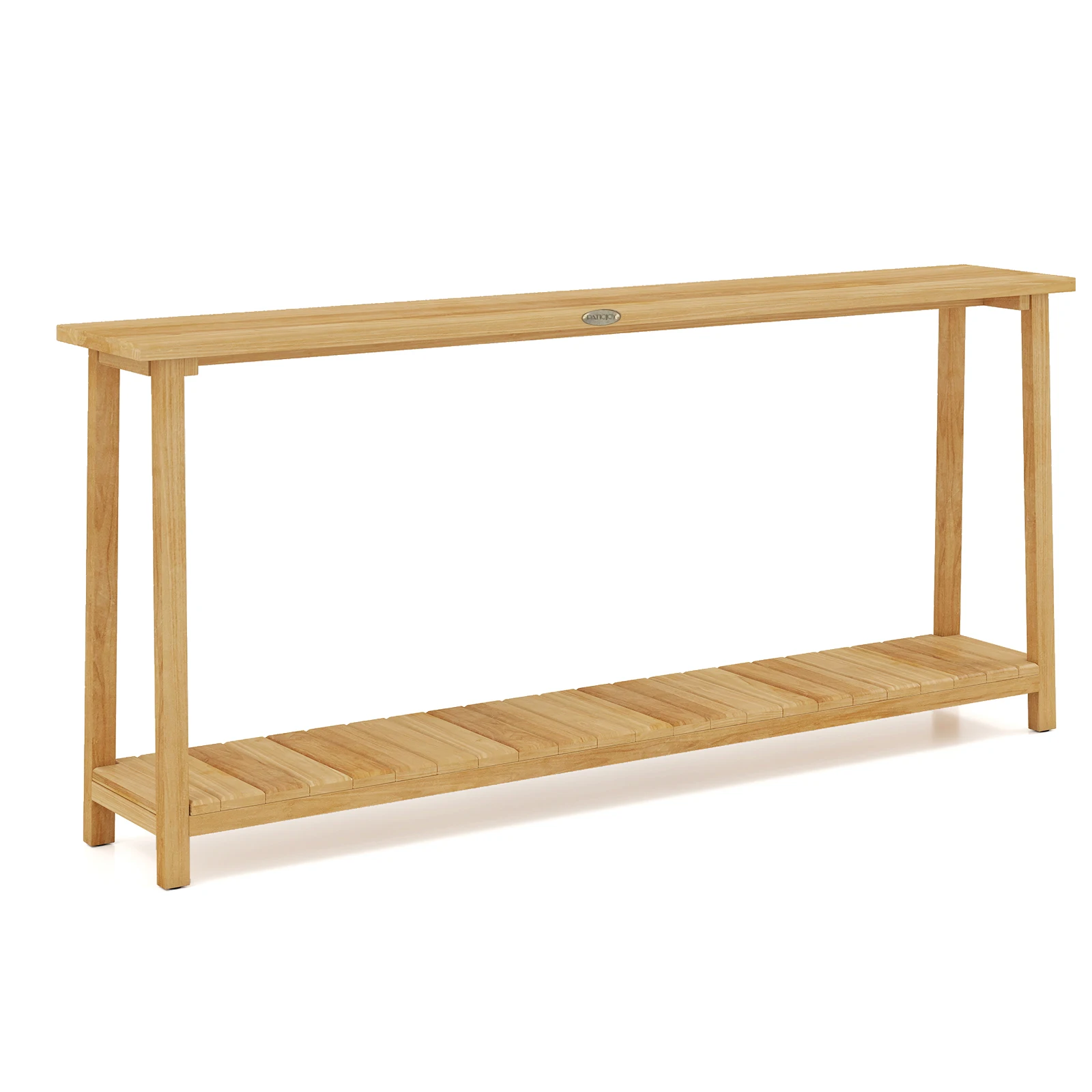 71” Solid Wood Large Console Table, 2-Tier Farmhouse Sofa Table w/ Teak Wood Frame