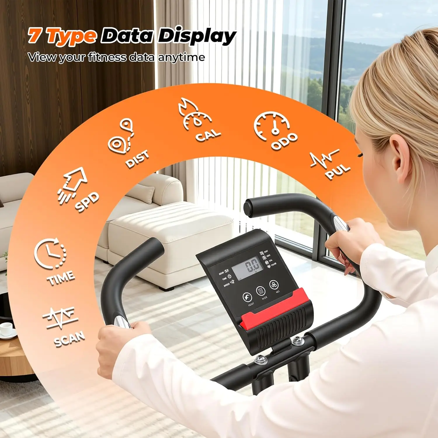 Folding Exercise Bike with Magnetic Resistance Adjustable Seat LCD Display 265 Lbs Capacity‑Steel Frame Home Gym