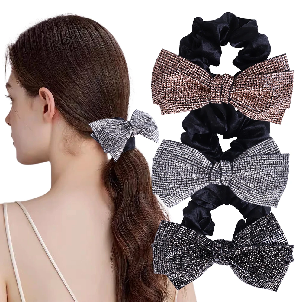 

Diamond Bow Hair Ring Japanese Wavy Hair Tie Shiny Head Flower Tie Hair Rubber Band Korean Girl Women Head Rope Hair Accessories