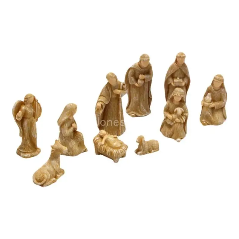 

Q6PE 10pcs Christmas Statue Nativity Scene Figurines Crib Manger Miniatures Ornament Set Home Decorations Church Catholic