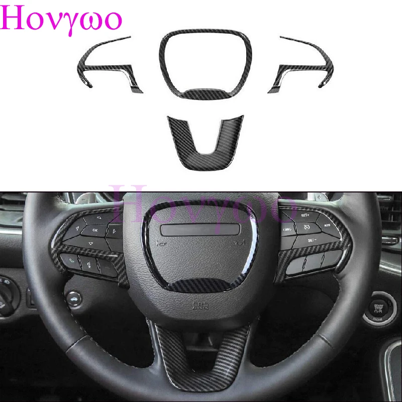 Real Carbon Fiber Car Steering Wheel Decoration Trim Covers For Dodge Charger For Challenger 2015+ For Durango 2014+