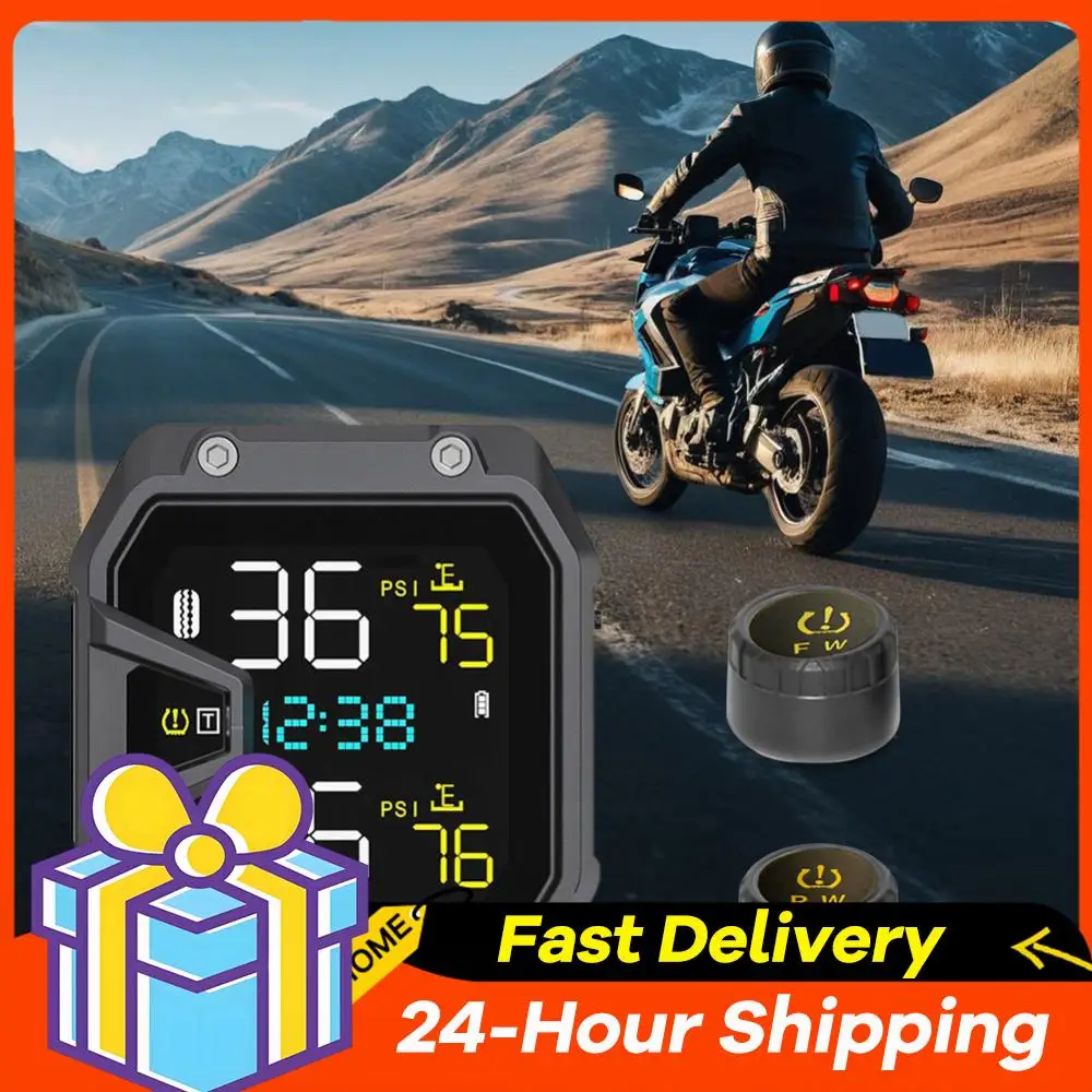 Sistema de alarma de monitoreo de presión de neumáticos de motocicleta con 2 sensores alarma de temperatura de presión de neumáticos de motocicleta accesorios de motocicleta