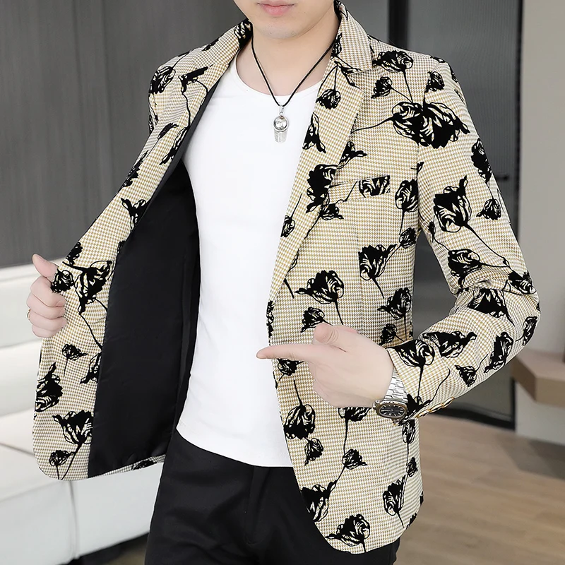 

Мужской бархатный клетчатый костюм Высококачественный стиль Модный деловой повседневный велюровый пиджак Универсальная модная куртка Männ Handel