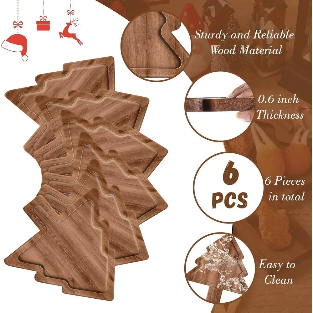 طبق المقبلات لعيد الميلاد من خشب السنط مقاس 12 بوصة مع 6 أطباق تقديم للوجبات الخفيفة والحلويات #3
