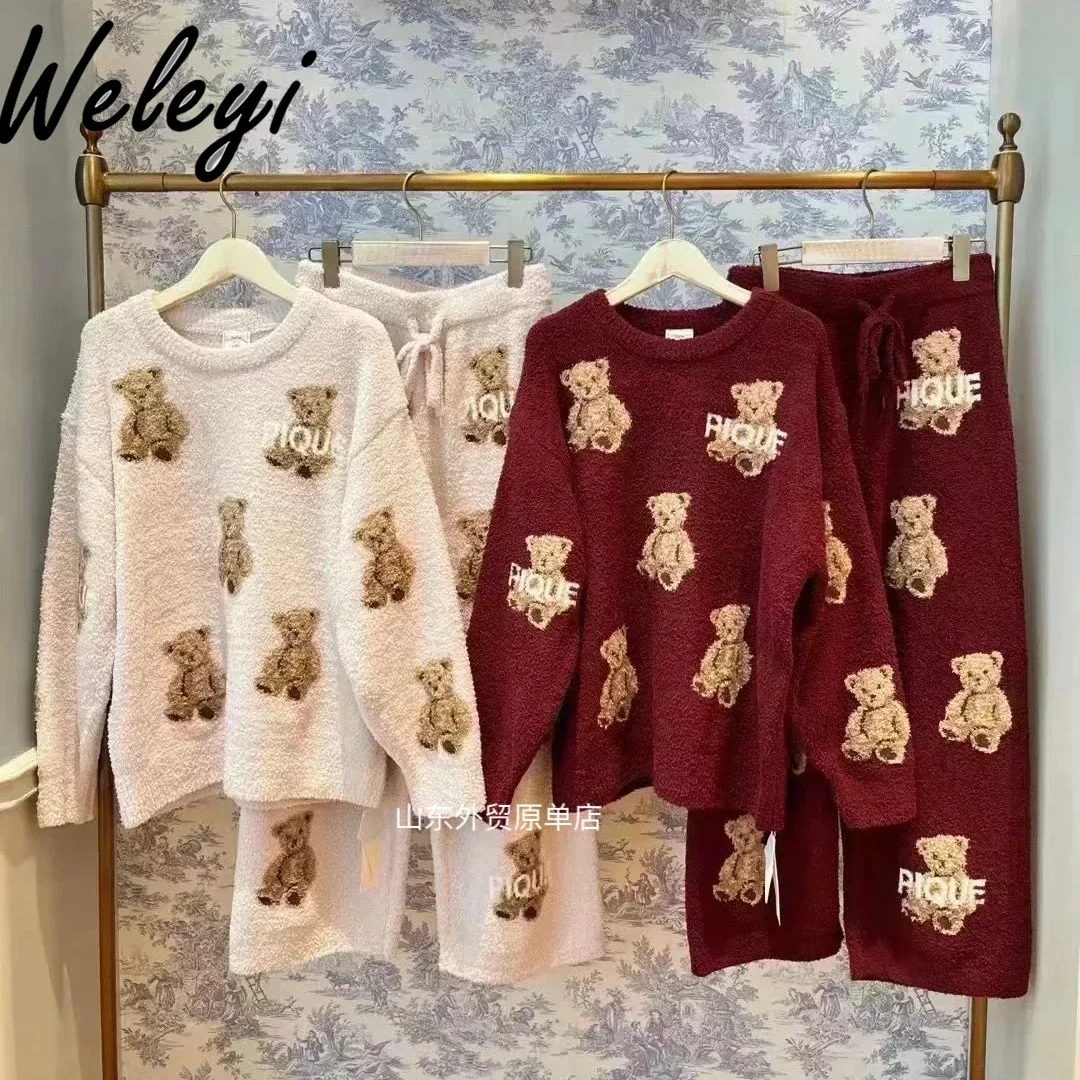 Full Print Christmas Bear Pajama Sets Japanese Style Winter Women\'s Sleep Robe Thickened Soft Gp Pajamas Men\'s Loungewear Set