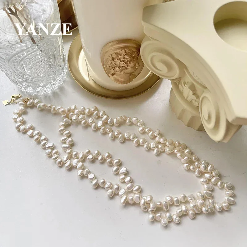 

Long Natural Pearl Chain Necklace for Women Female Jewelry 80cm Real Baroque Pearl Necklace Choker Luxury