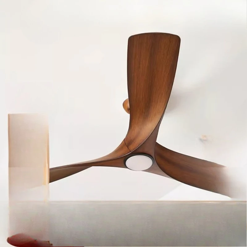 Rotary leaf wood grain fan light, adjustable wind speed and brightness, American retro living room light luxury ceiling fan