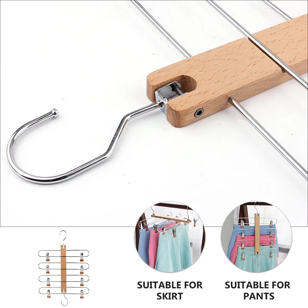 Rak Gantungan Baju Lipat Teleskopik Multifungsi dari Kayu Solid, Rak Pajangan Pakaian, Organizer Lemari, Penyimpanan Celana Jeans