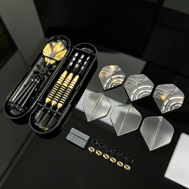 Premium Steel Tip Darts Set | 24g Copper Barrels, Engraved Aluminum Alloy Shafts, PET Laser Flights |Luxury Black & Gold Design