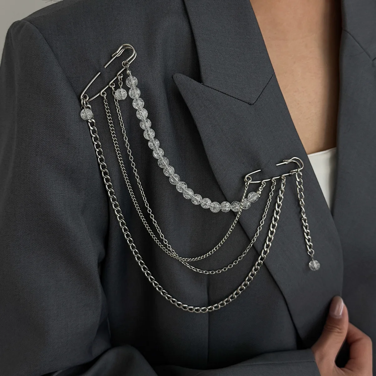 2026 Exquisite Long Tassel Chain Brooch Women Handmade Beaded Multilayer Chain Multi Functional Fixed Pin Clothes Decorat