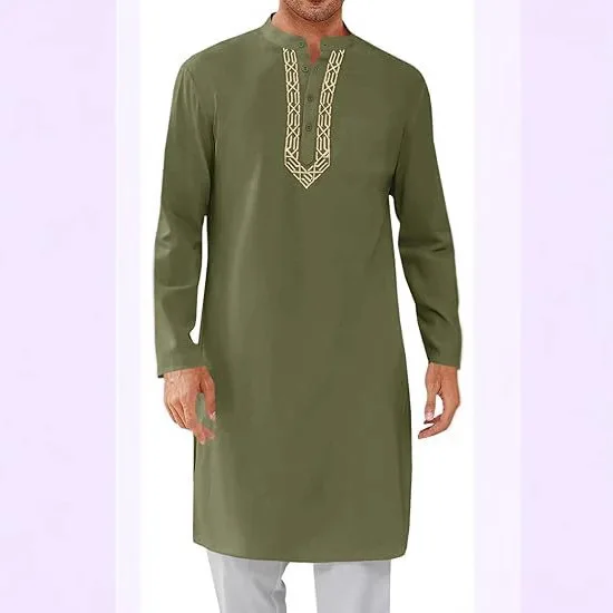 Abito da uomo Abaya Kimono musulmano Dishdasha Modesto islamico Ramadan Ricamo Preghiera Dubai Abaya Caftano Marocco Maschio Jubba Thobe