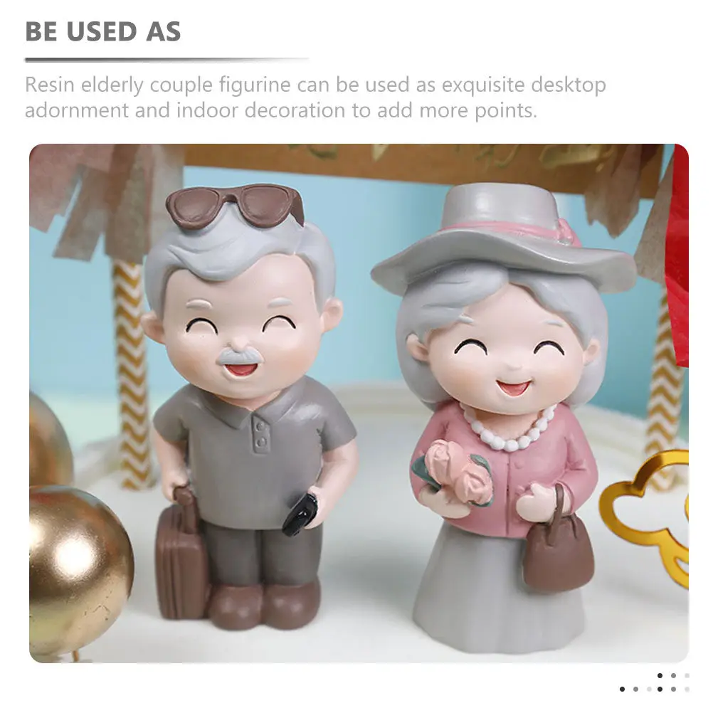 2Pcs Travel Grandma Grandpa Resin Statue Elderly Couple Sculpture Wedding Anniversary Desktop Decoration Elderly Couple Statue