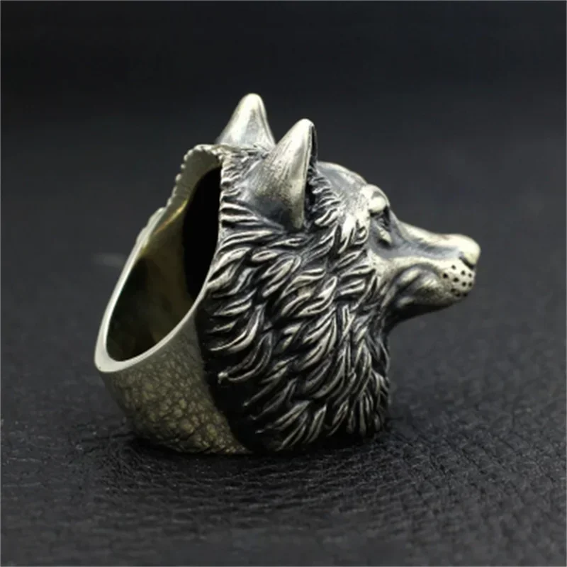 Vintage Nordic Wolf Head Ring Men Stainless Steel Punk Rock Biker Rings Male Viking Amulet Jewelry